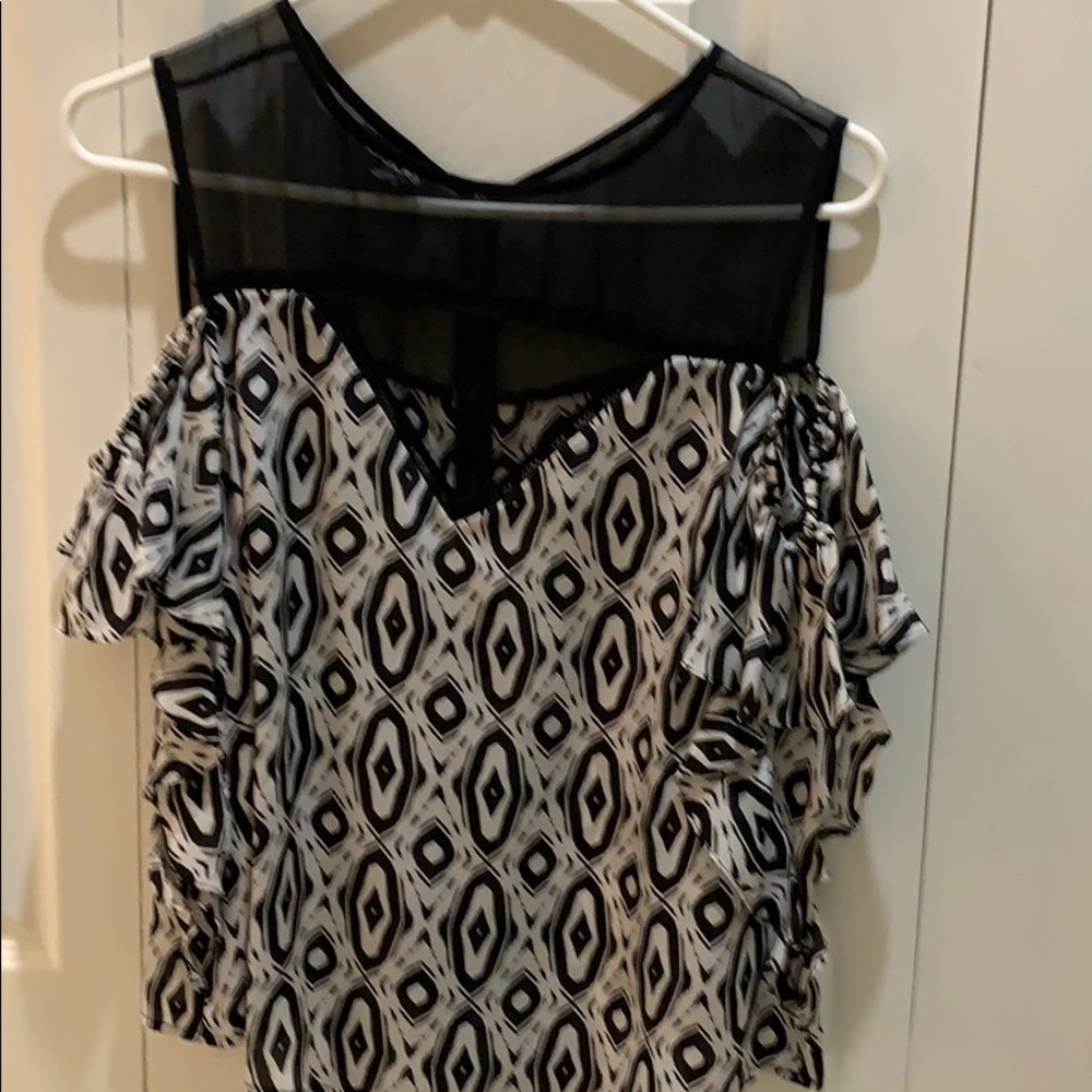 Black white off shoulder silk blouse